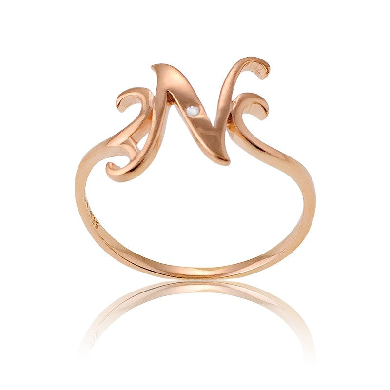 Sterling Silver 1 Micron Rose Gold-plating Single CZ N Ring