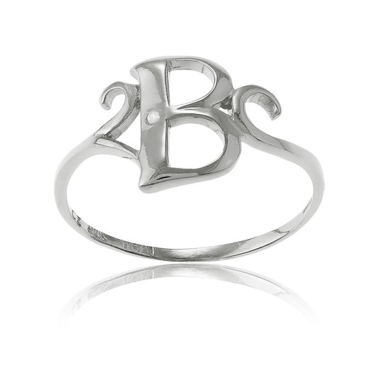 Sterling Silver Single CZ B Ring