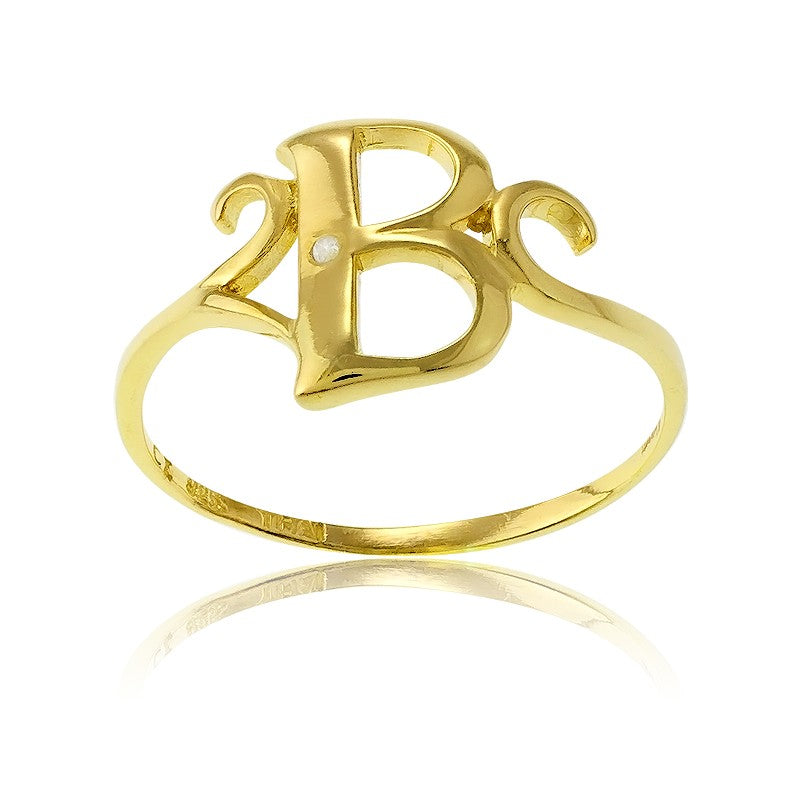 Sterling Silver 1 Micron Gold-plating Single CZ B Ring