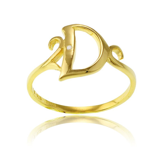 Sterling Silver 1 Micron Gold-plating Single CZ D Ring