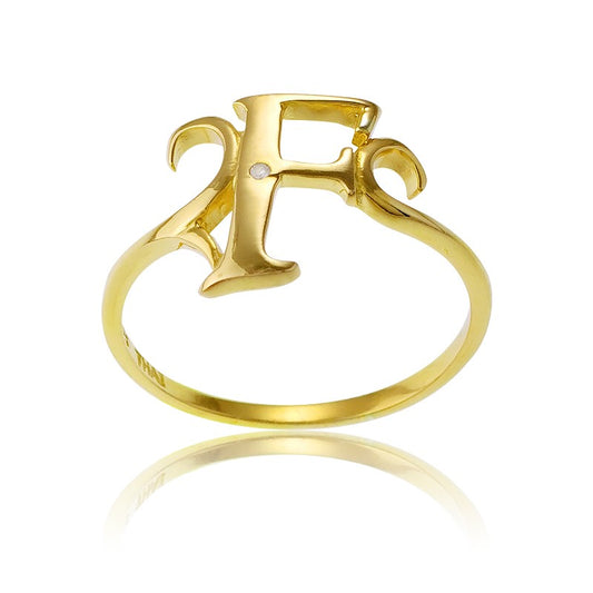 Sterling Silver 1 Micron Gold-plating Single CZ F Ring