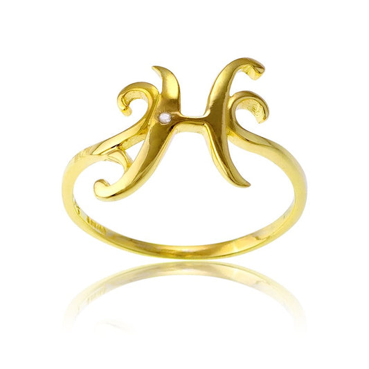 Sterling Silver 1 Micron Gold-plating Single CZ H Ring