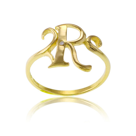 Sterling Silver 1 Micron Gold-plating Single CZ R Ring