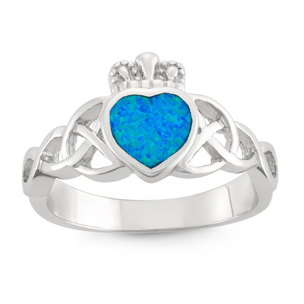 Sterling Silver Opal Celtic Design Claddagh Ring
