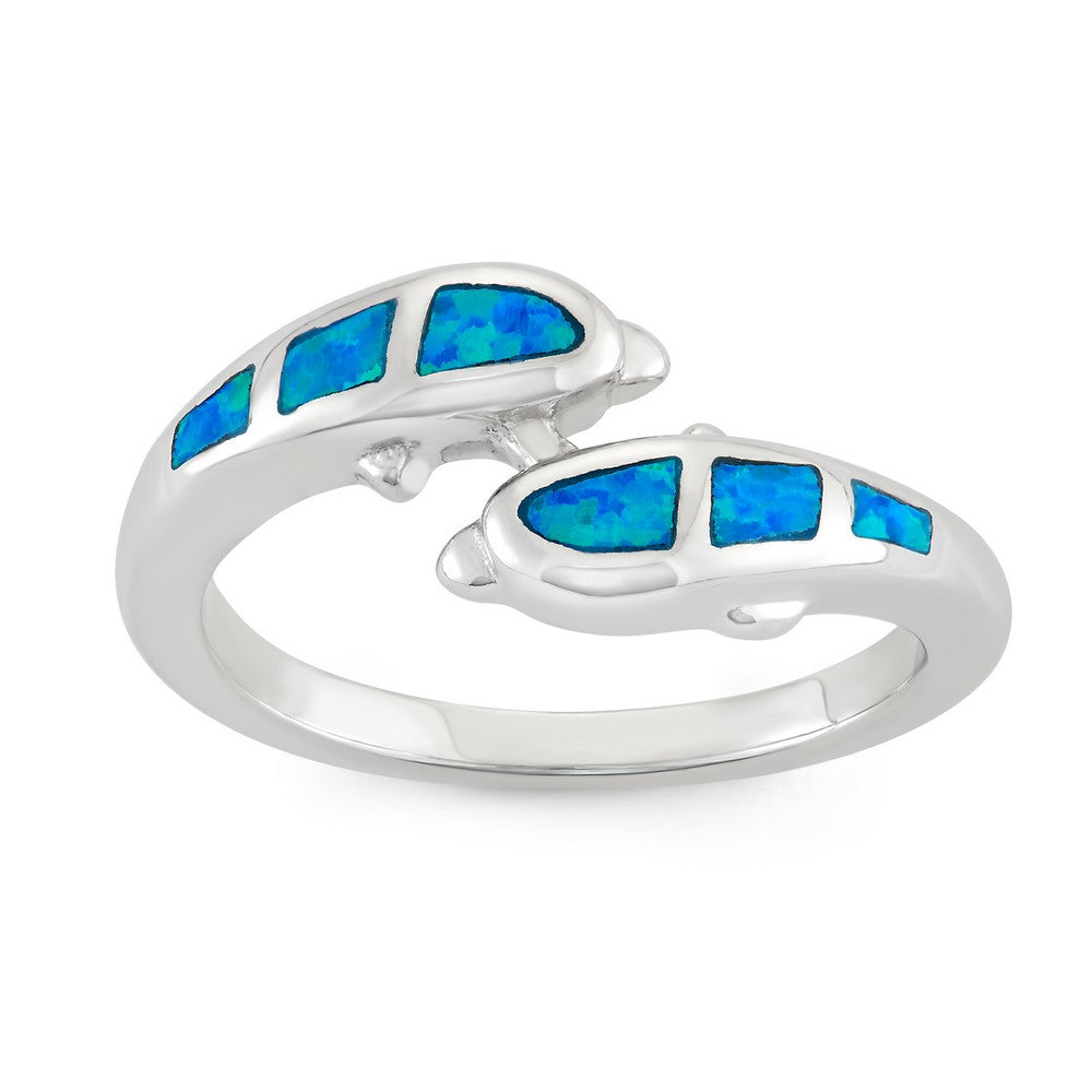 Sterling Silver Opal Dolphins Ring