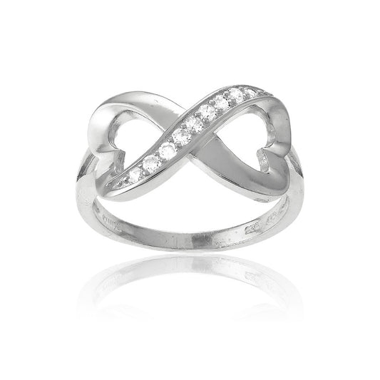 Sterling Silver Half CZ Heart Infinity Ring