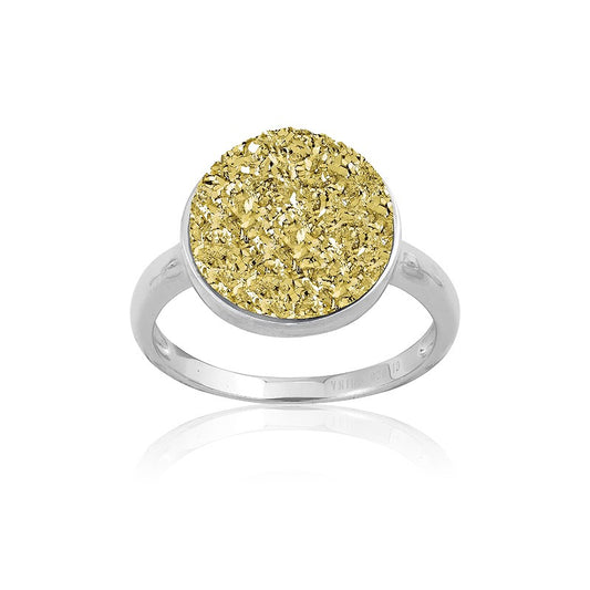 Sterling Silver Gold Round Druzy Ring