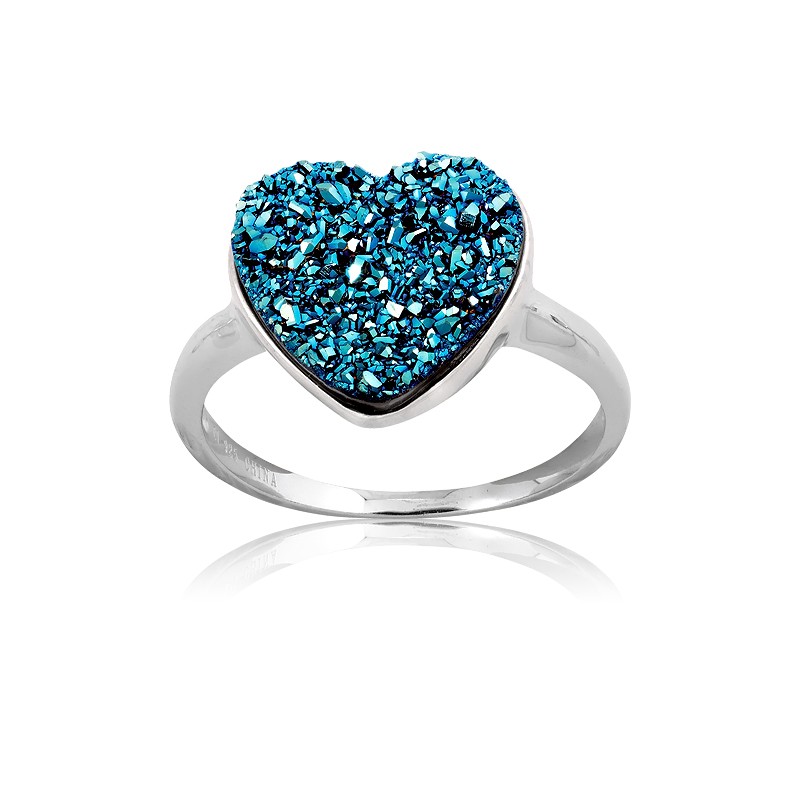 Sterling Silver Blue Heart Druzy Ring