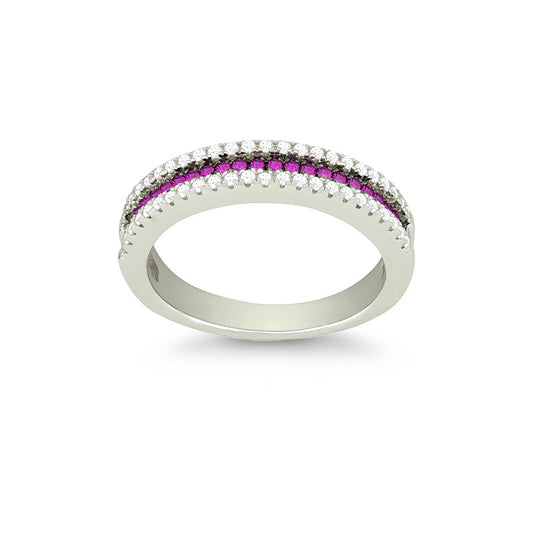 Sterling Silver Thin Pink CZ Micro Pave Ring
