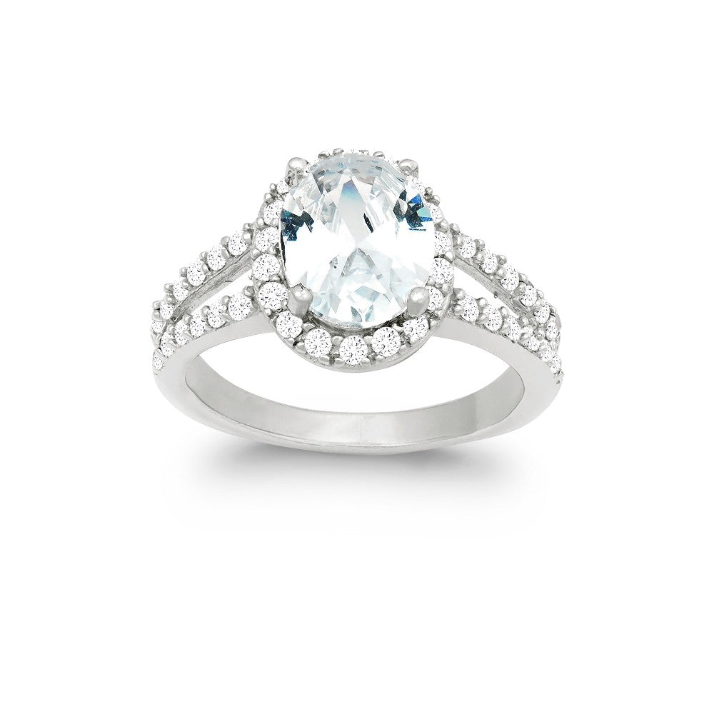 Sterling Silver Large CZ Engagement Ring