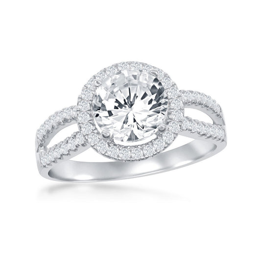 Sterling Silver Halo Style CZ Engagement Ring
