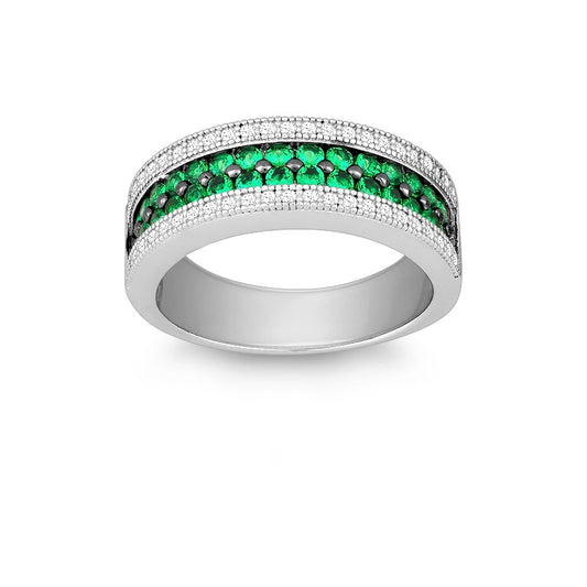 Sterling Silver Emerald and White CZ Micro Pave Ring