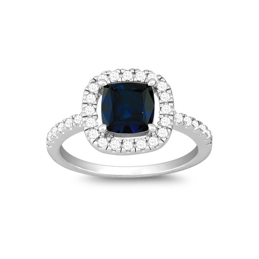 Sterling Silver Square White CZ Ring - Sapphire