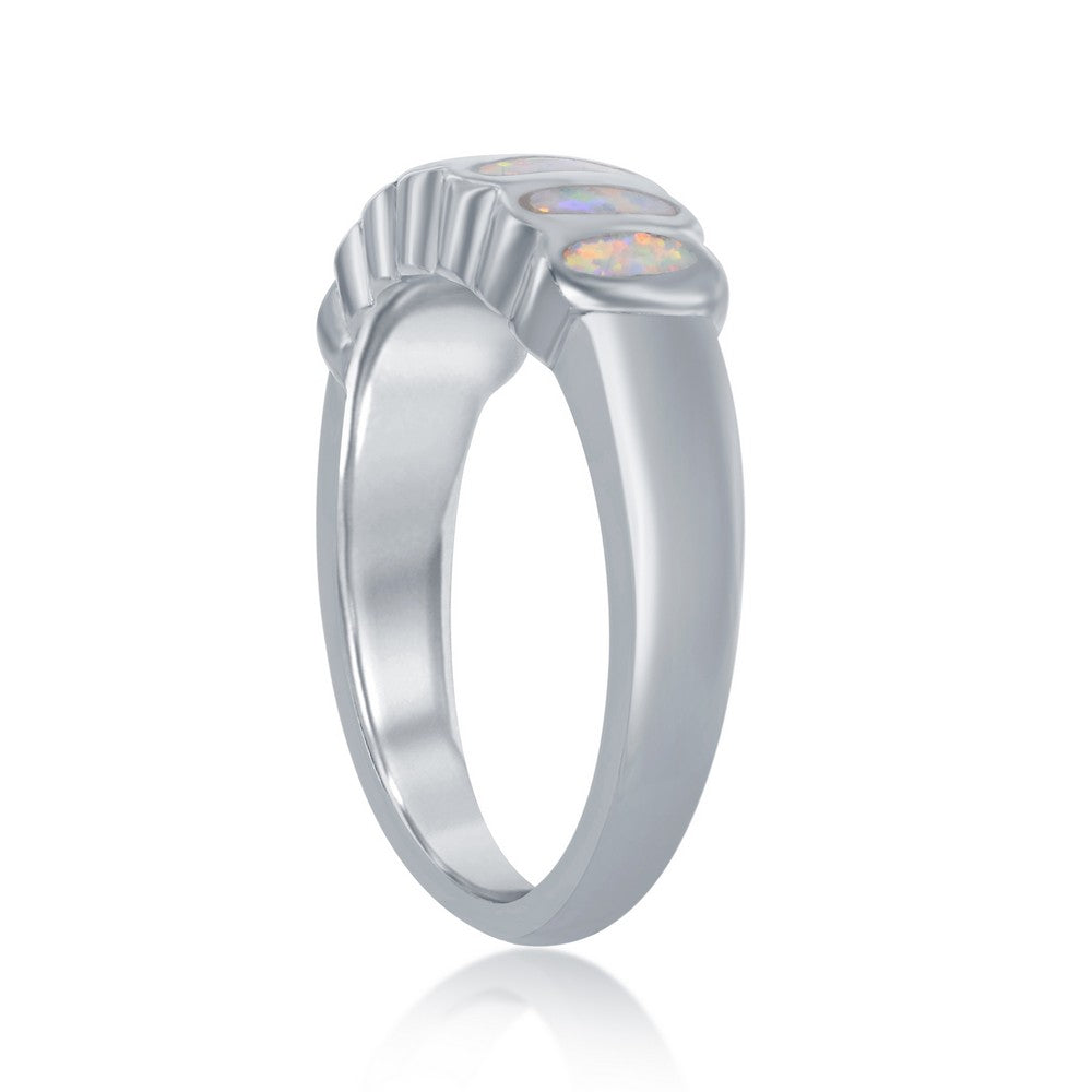 Sterling Silver Striped White Inlay Opal Ring