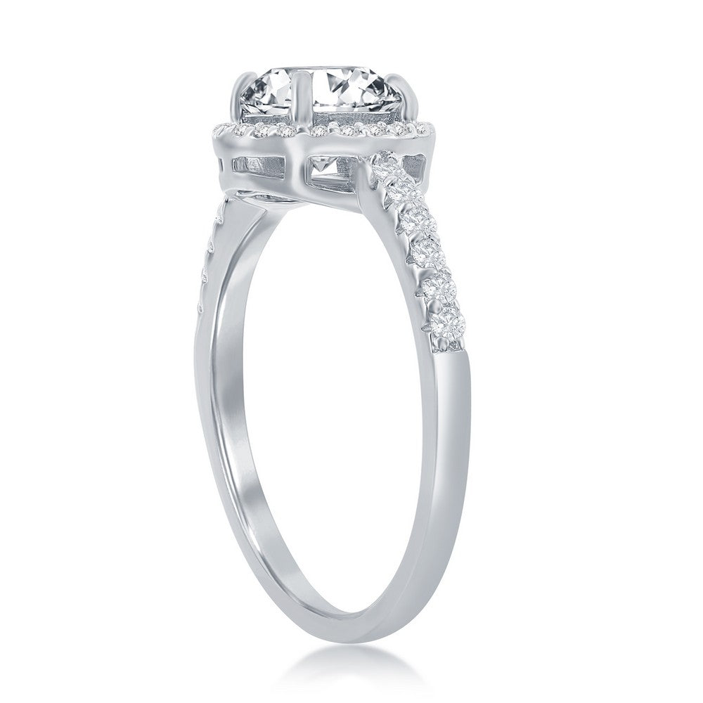 Sterling Silver CZ Halo with Clear Round Center CZ Ring