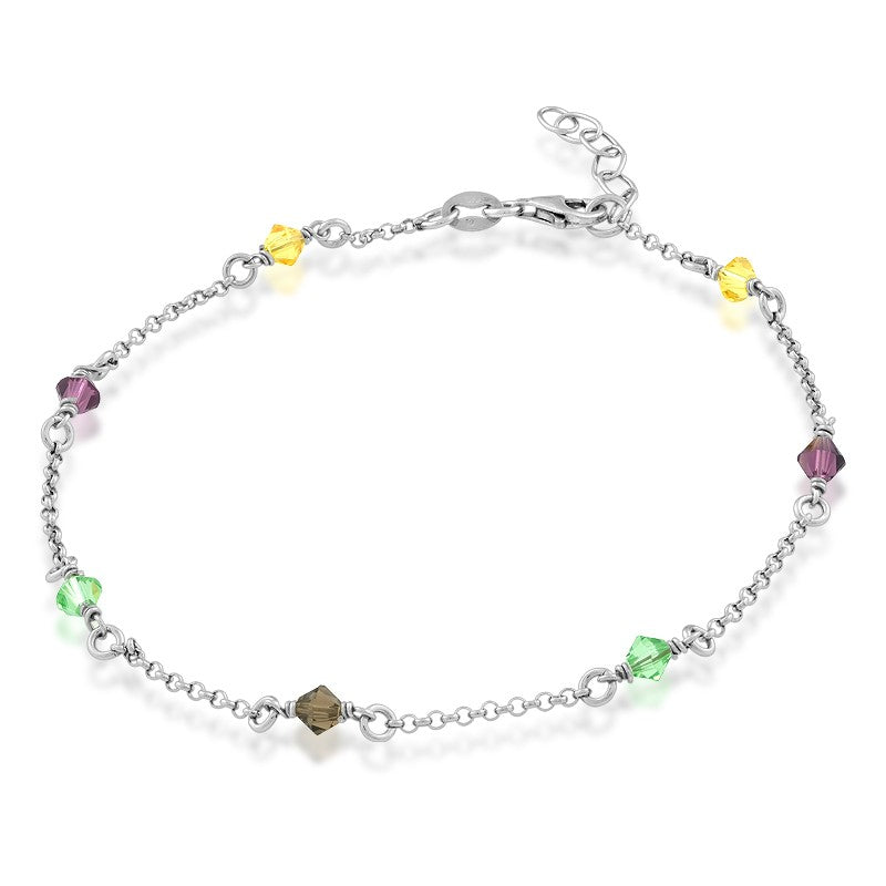 Sterling Silver Multi Colored Crystals Anklet