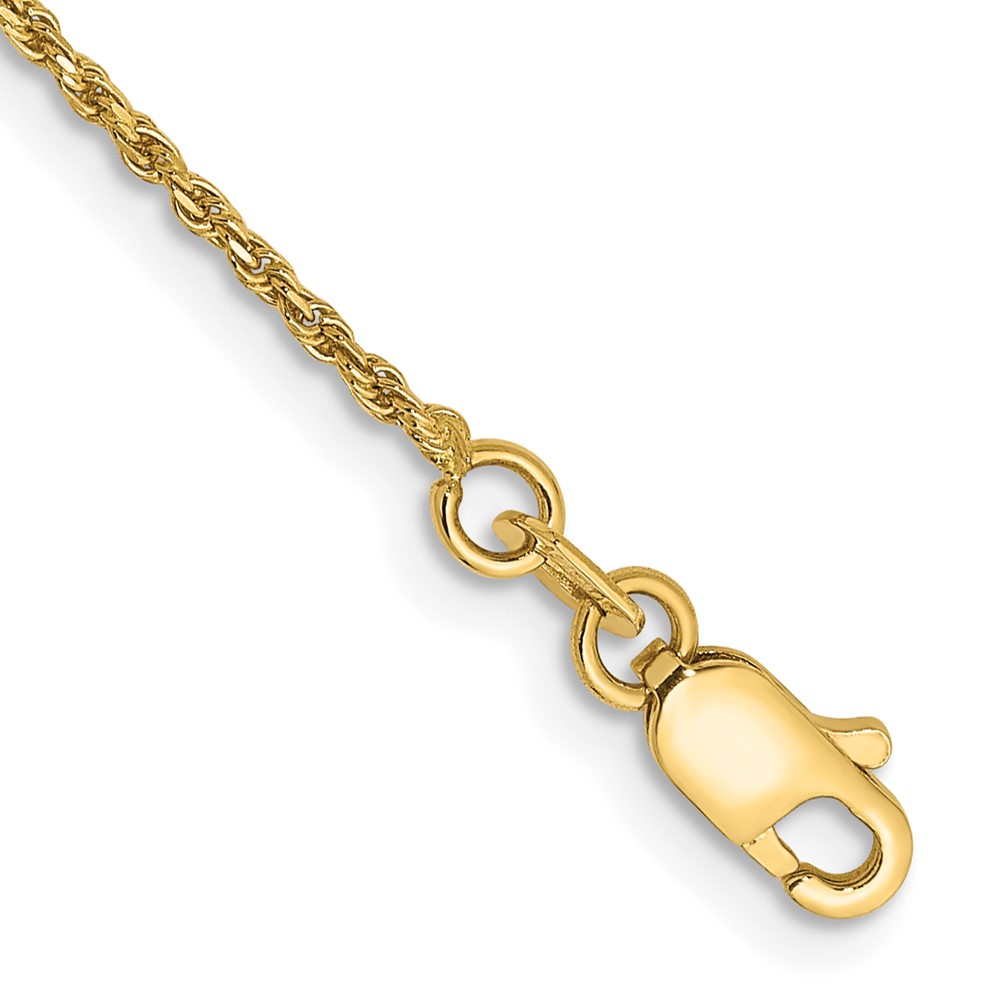 14K 1.15mm Diamond-cut Machine Made Rope with Lobster Clasp Anklet - Image 1