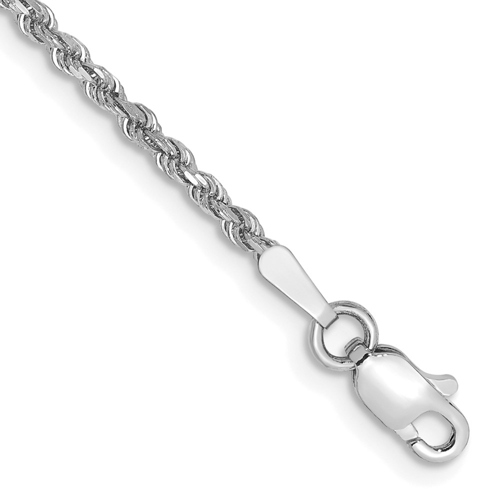 14K White Gold 1.75mm Diamond-cut Rope with Lobster Clasp Anklet - Image 1