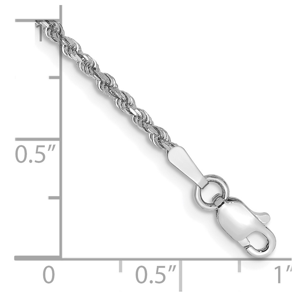14K White Gold 1.75mm Diamond-cut Rope with Lobster Clasp Anklet - Image 2