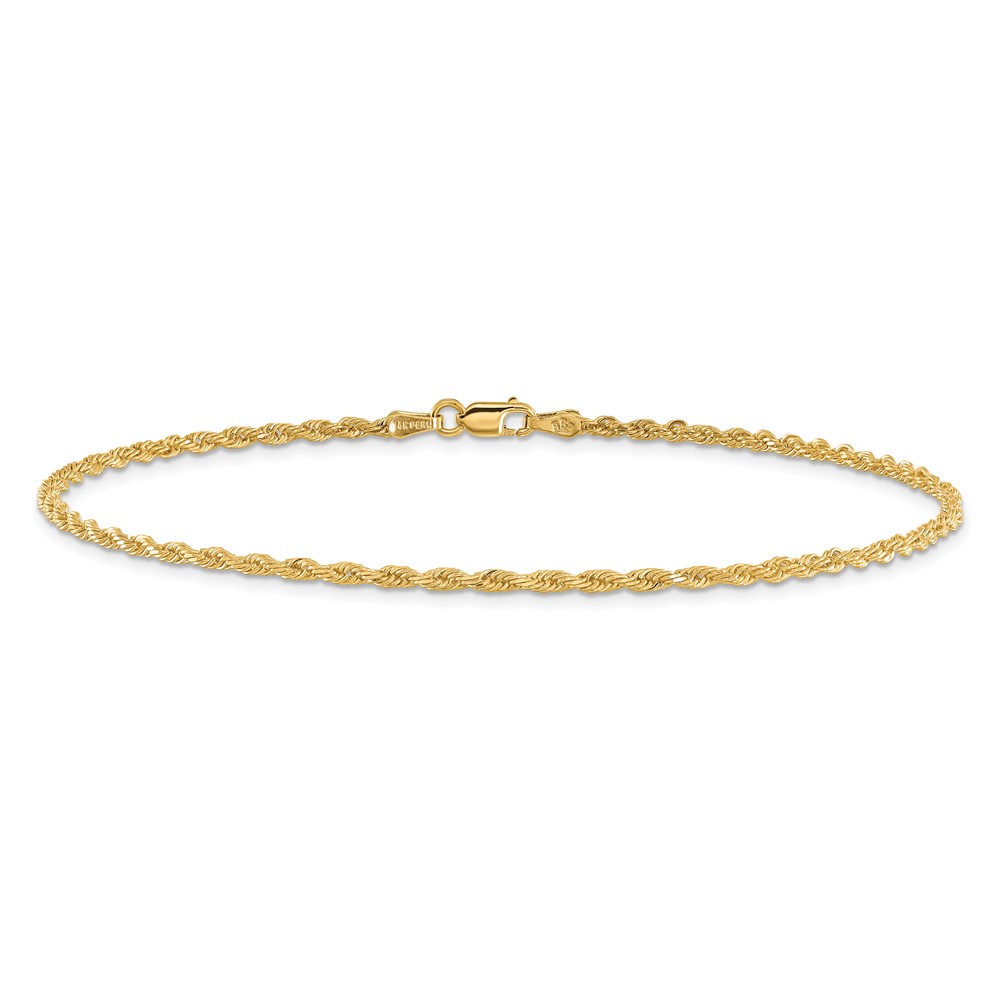 14K 2mm Diamond-cut Rope with Lobster Clasp Anklet - Image 3