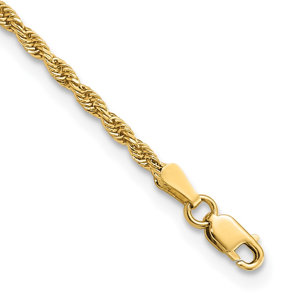 14K 2mm Diamond-cut Rope with Lobster Clasp Anklet - Image 1