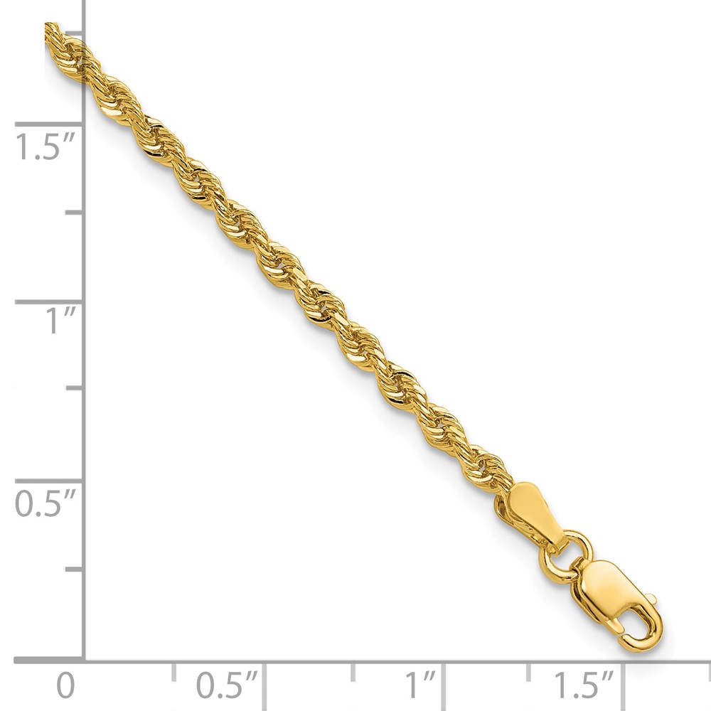 14K 2.25mm Diamond-cut Rope with Lobster Clasp Anklet - Image 3