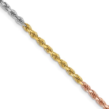 14K Tri-colored 2.5mm Diamond-cut Rope with Lobster Clasp Chain