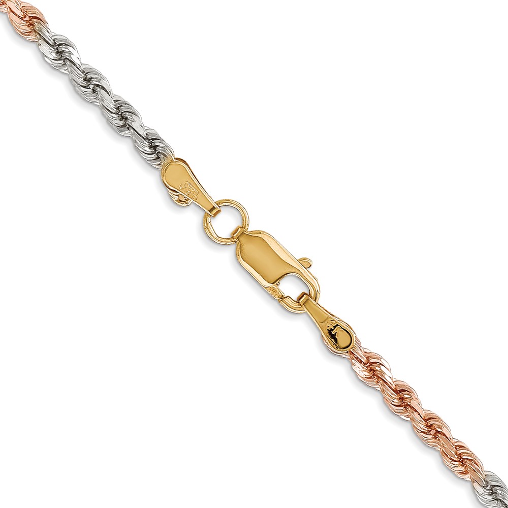 14K Tri-colored 2.9mm Diamond-cut Rope with Lobster Clasp Chain - Image 3