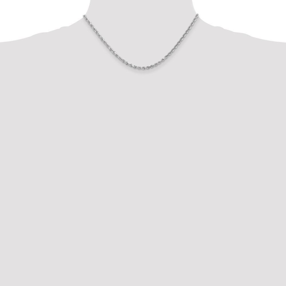 14K White Gold 3mm Diamond-cut Rope with Lobster Clasp Chain - Image 4