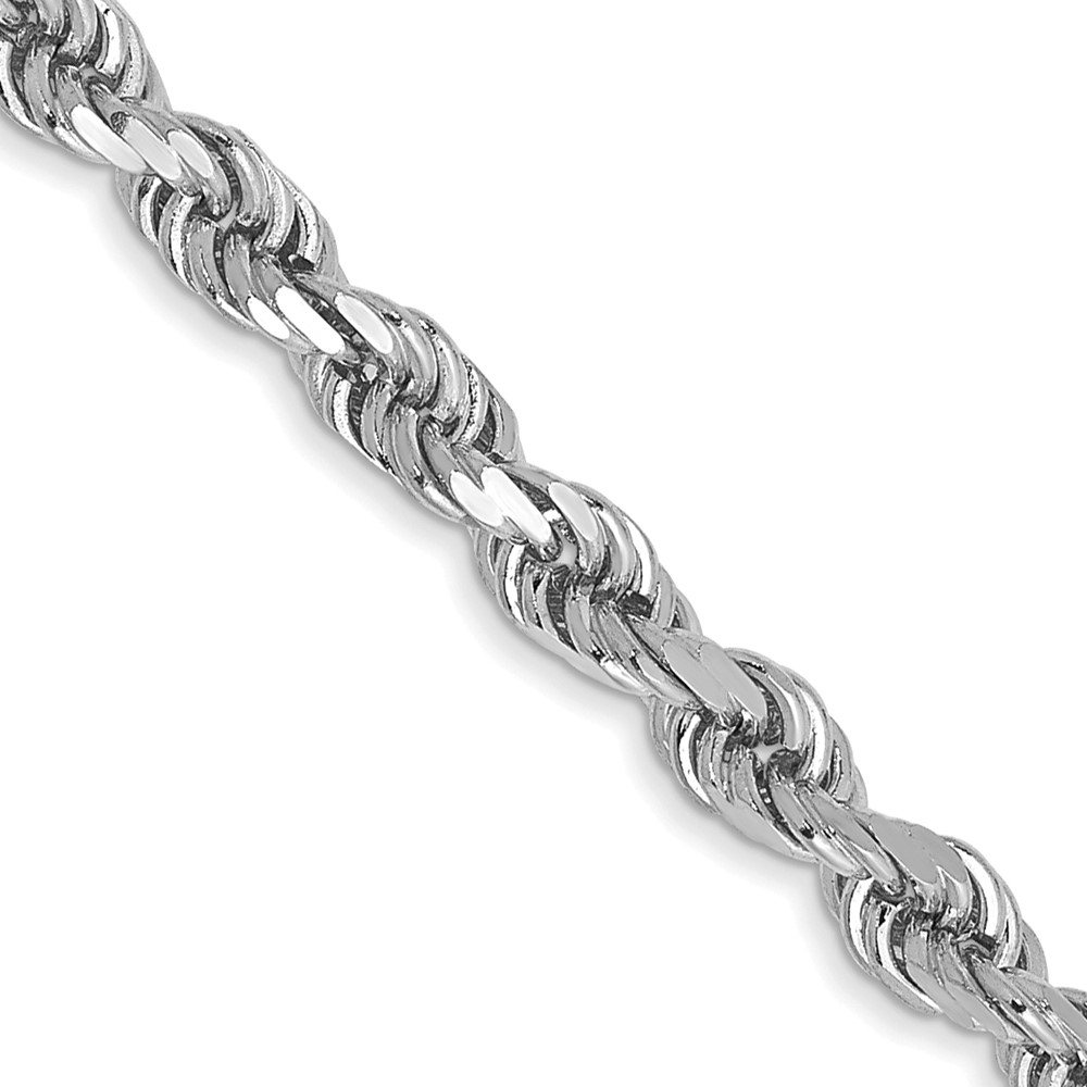 14K White Gold 3mm Diamond-cut Rope with Lobster Clasp Chain - Image 1