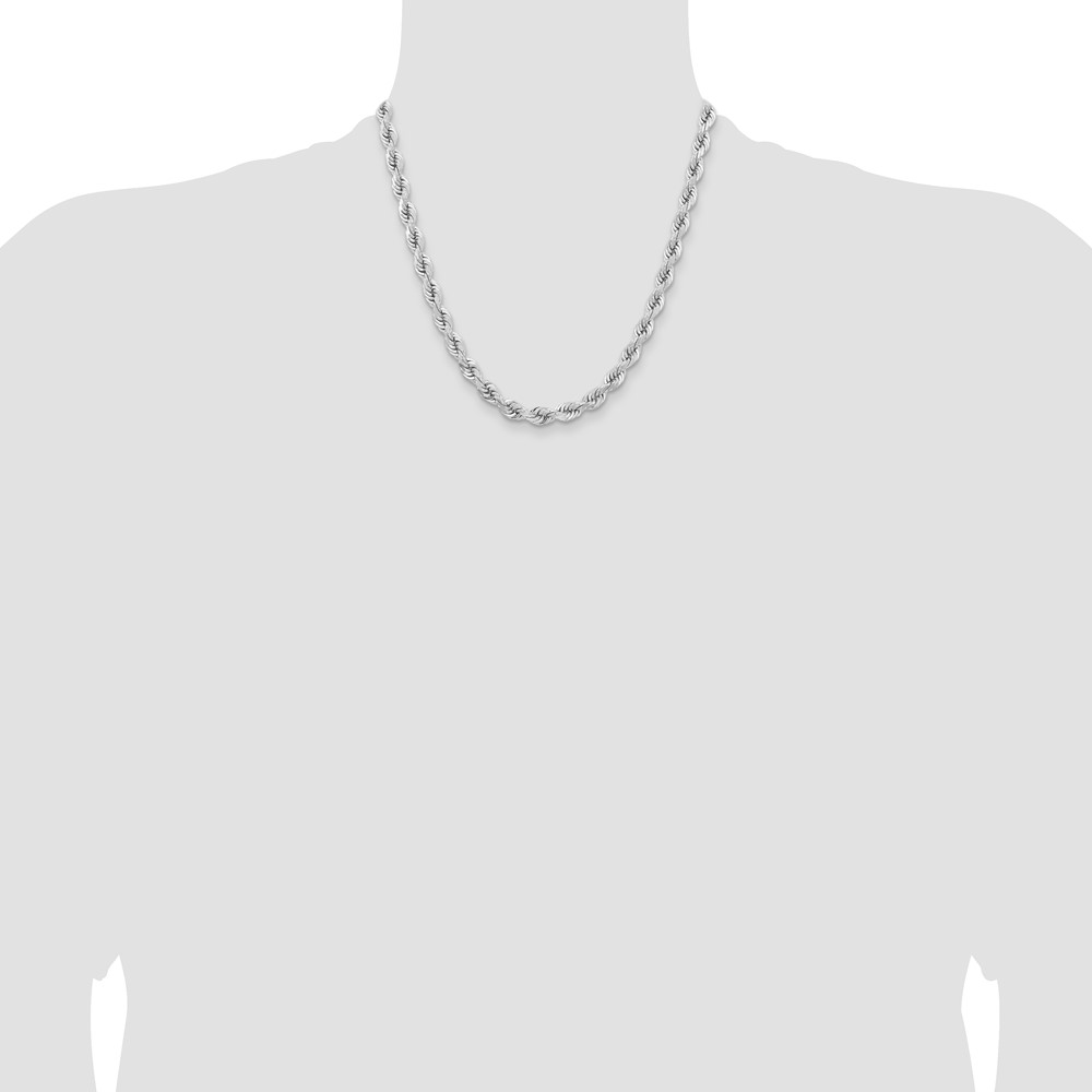 14k WG 6.5mm  D/C Rope with Fancy Lobster Clasp Chain - Image 4