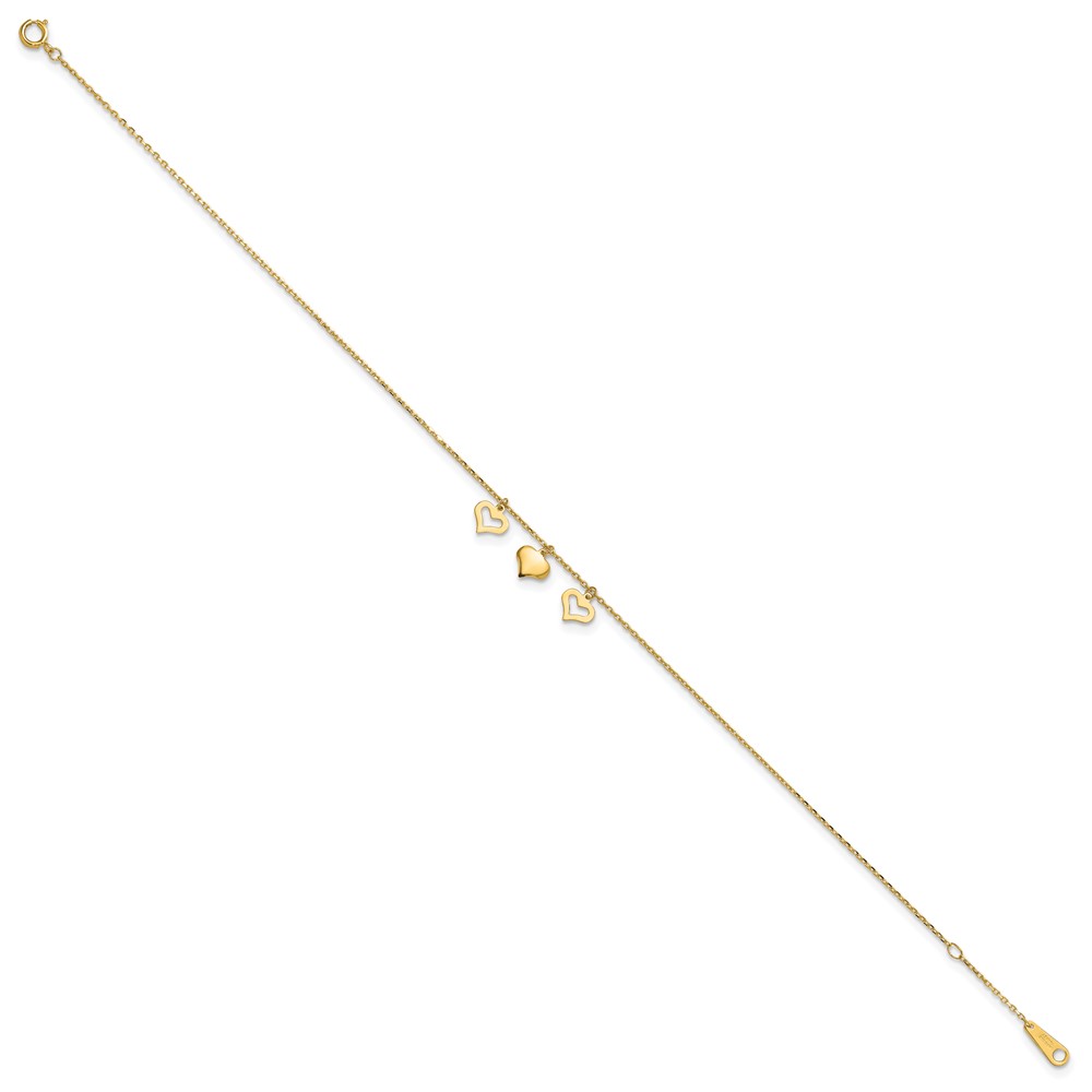 10k Polished Three Heart Dangles Plus Extender - Total Anklet - Image 2