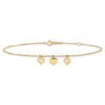 10k Polished Three Heart Dangles Plus Extender - Total Anklet - Image 3