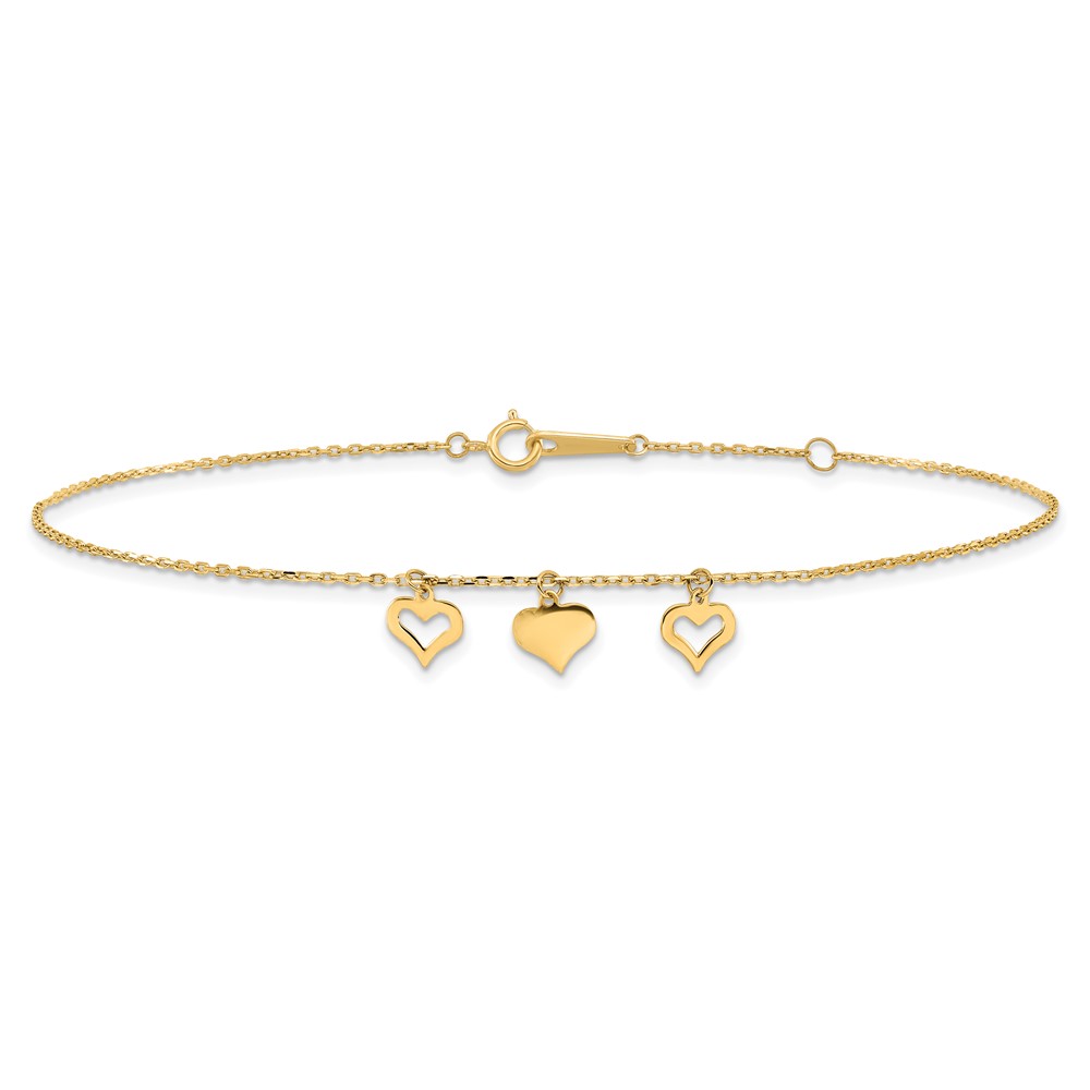 10k Polished Three Heart Dangles Plus Extender - Total Anklet - Image 3