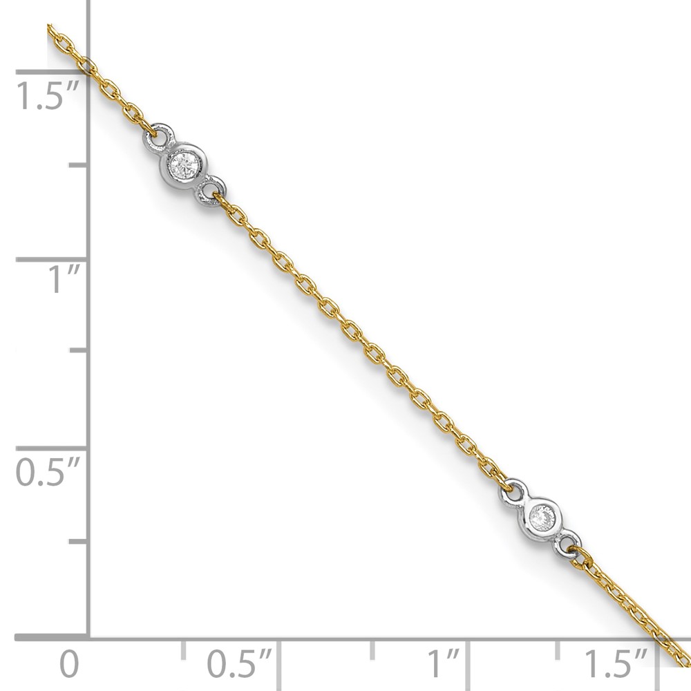 10k Two-tone Bezel-set 3.6mm CZ 6-Station Plus Extender - Total Anklet - Image 5