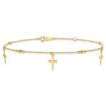 10k Polished Cross Dangle and Beads Plus Extender - Total Anklet - Image 3
