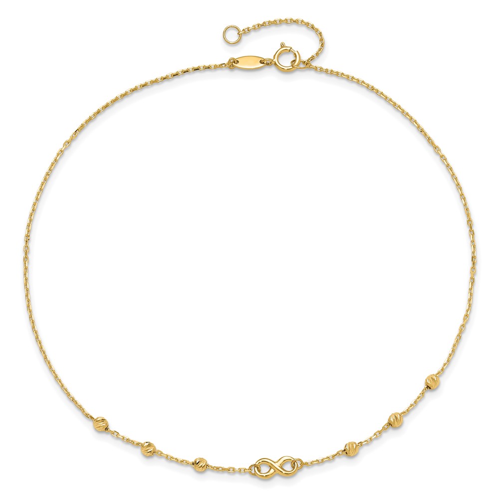 10K Polished Infinity and Diamond-cut Beads Plus Extender - Total Anklet - Image 4