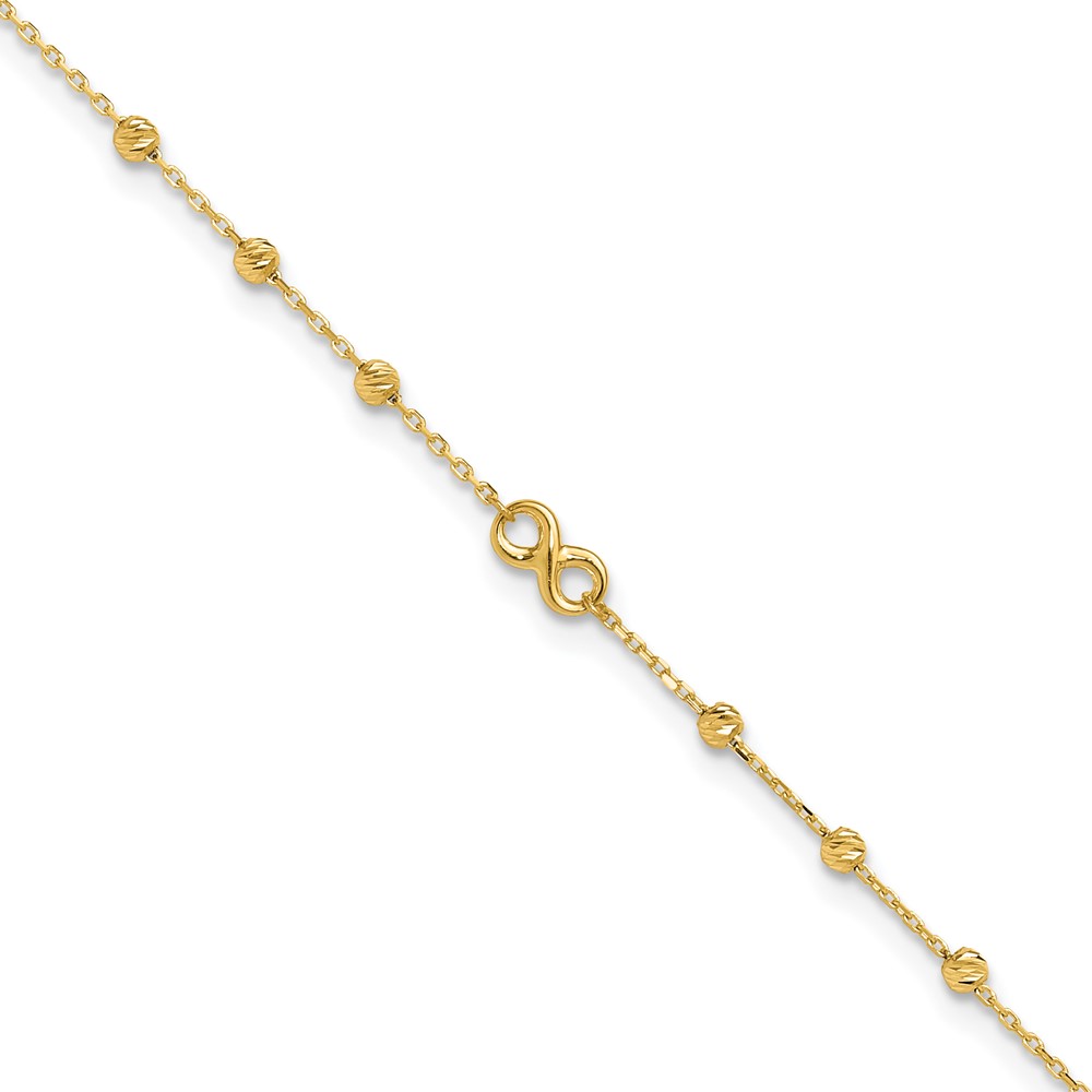 10K Polished Infinity and Diamond-cut Beads Plus Extender - Total Anklet - Image 1
