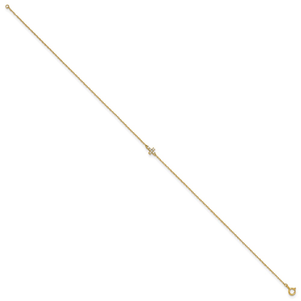10k Polished CZ Cross Anklet - Image 2