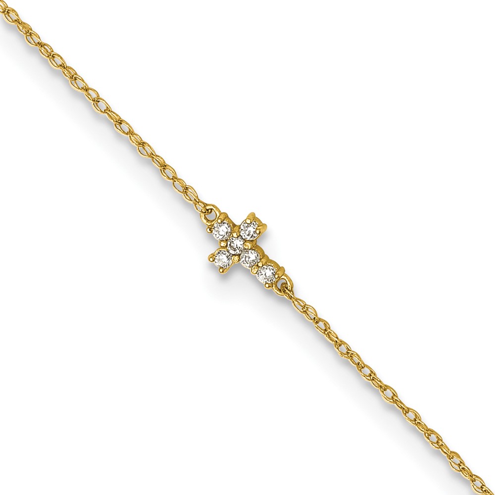 10k Polished CZ Cross Anklet - Image 1