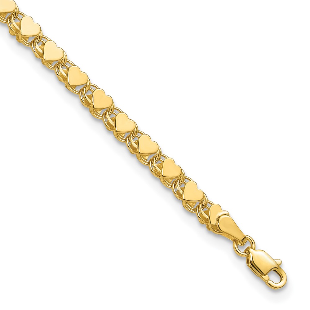 10k Polished Double-Sided 4mm Heart Links Anklet - Image 1