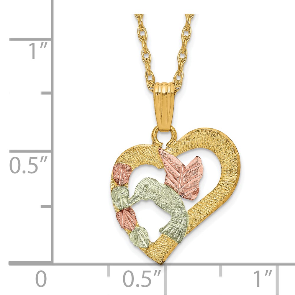 10k Tri-Color Black Hills Gold Hummingbird in Heart Necklace - Image 3