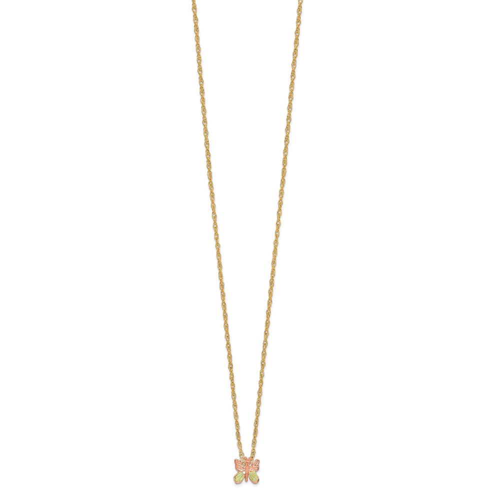 10k Tri-Color Black Hills Gold Butterfly Necklace - Image 2
