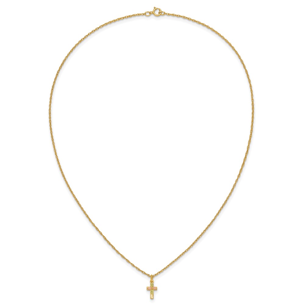 10k Tri-Color Black Hills Gold Cross Necklace - Image 5
