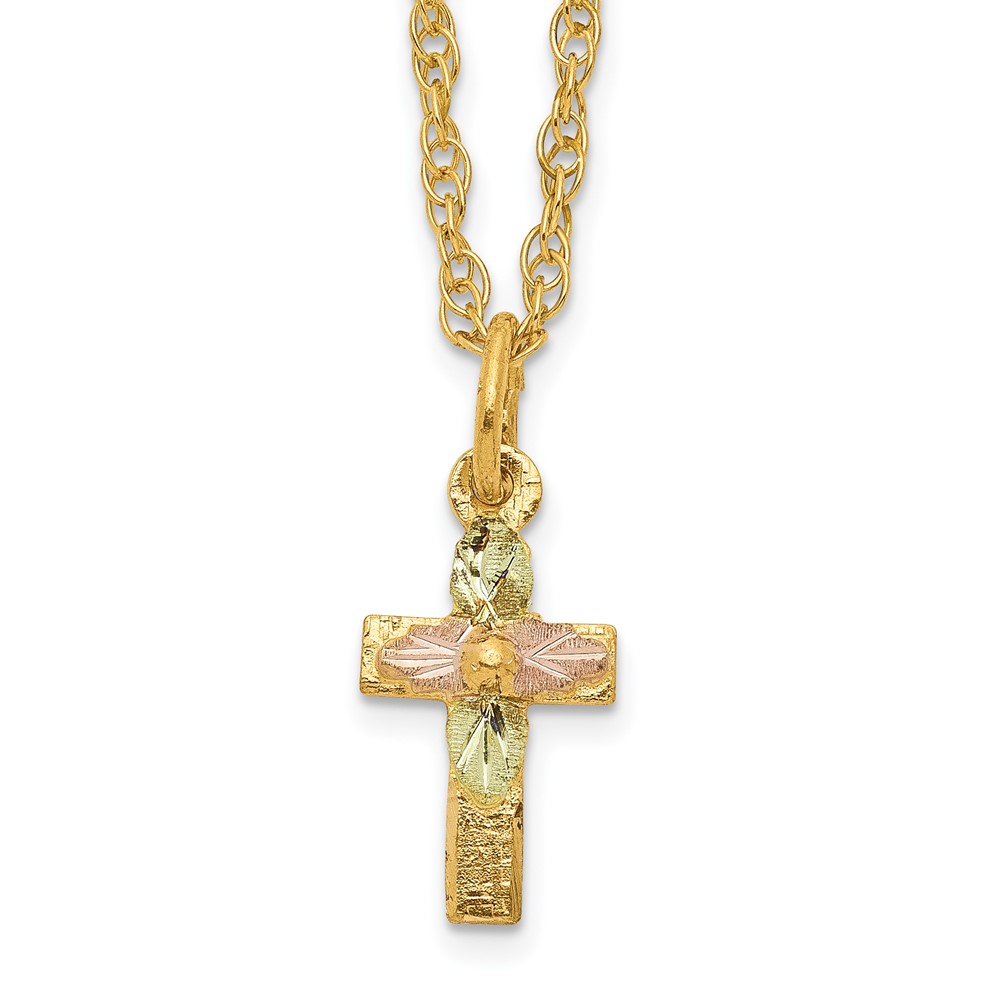 10k Tri-Color Black Hills Gold Cross Necklace - Image 1