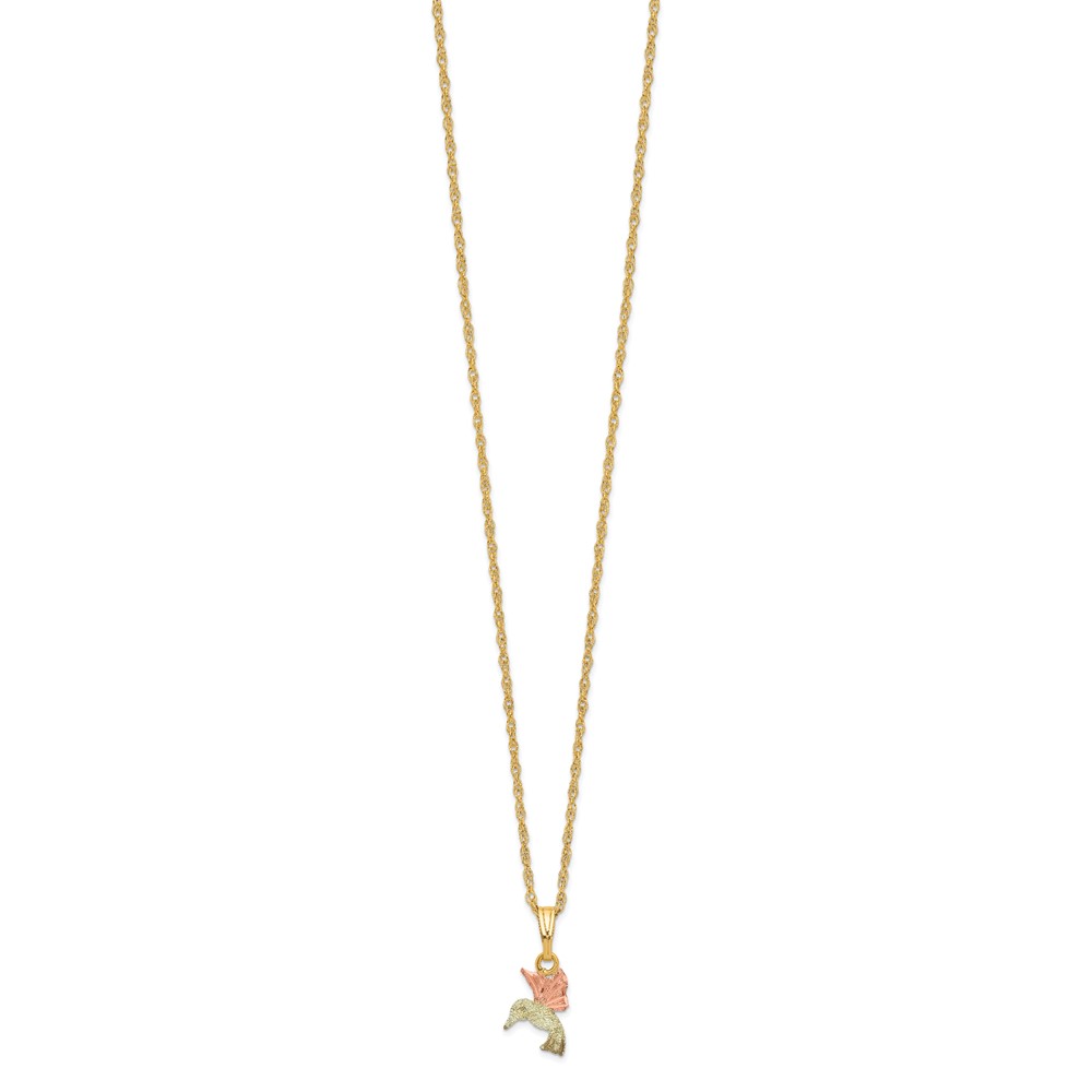 10k Tri-Color Black Hills Gold Hummingbird Necklace - Image 2