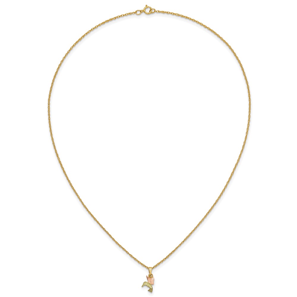 10k Tri-Color Black Hills Gold Hummingbird Necklace - Image 5