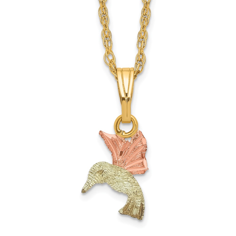 10k Tri-Color Black Hills Gold Hummingbird Necklace - Image 1