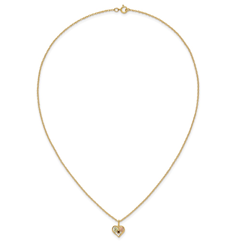 10k Tri-Color Black Hills Gold Heart Garnet Necklace - Image 5