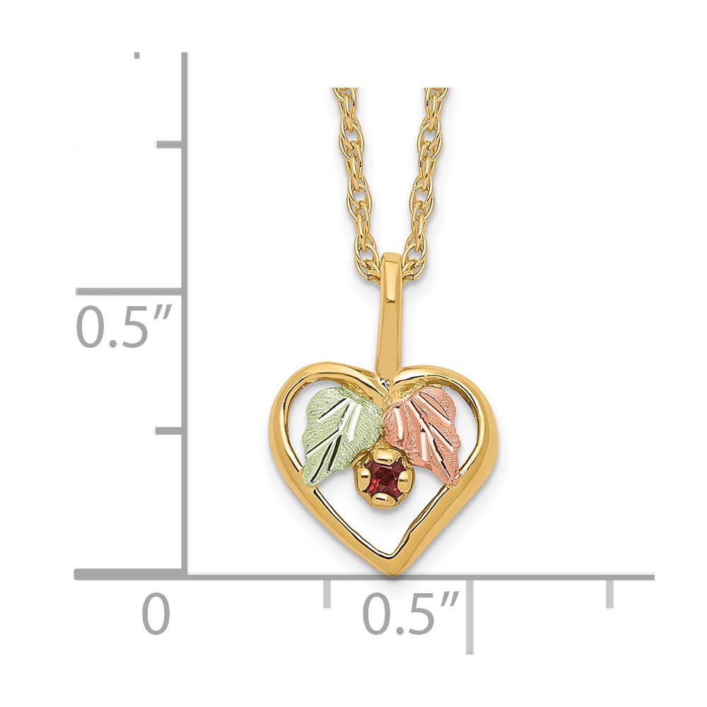 10k Tri-Color Black Hills Gold Heart Garnet Necklace - Image 3